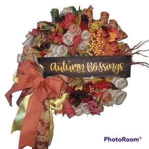 Autumn Blessings Wreath With Bow